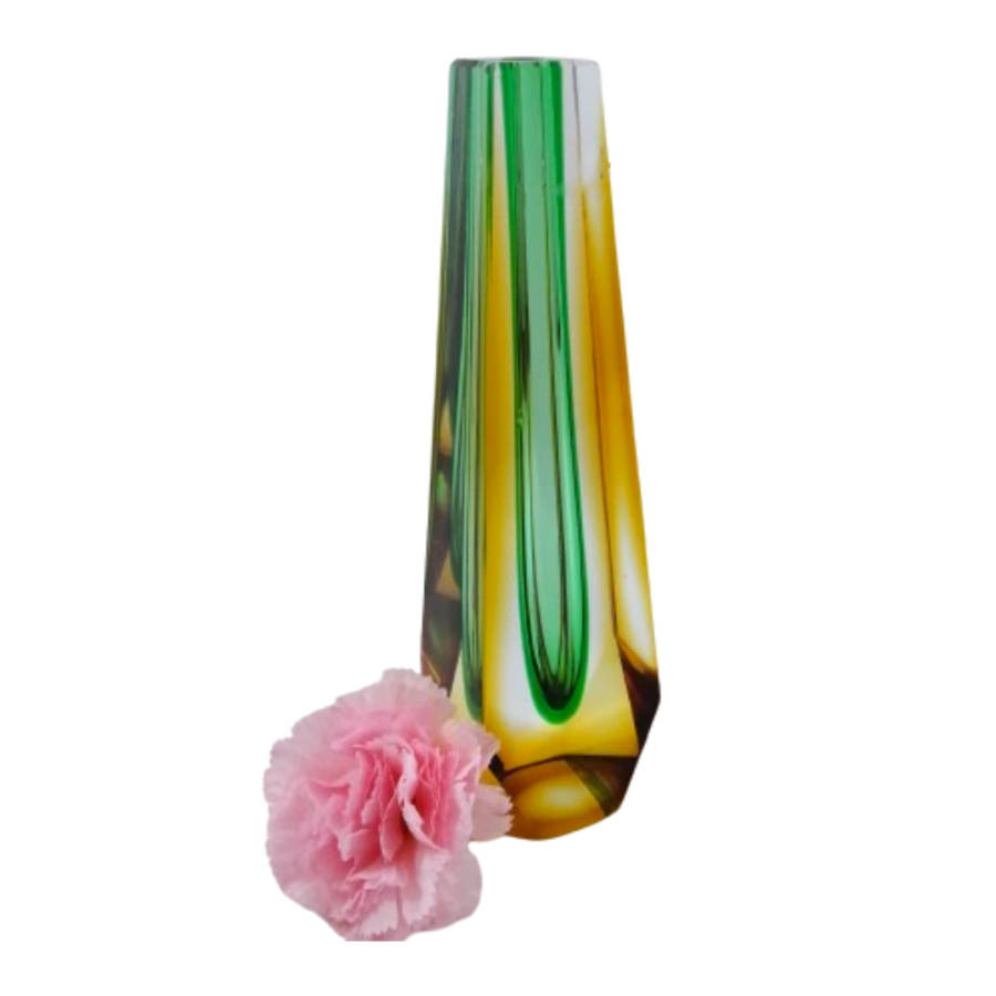 Czechoslovakian glass vase by Pavel Hlava for Egerman - Exbor Amber and Green