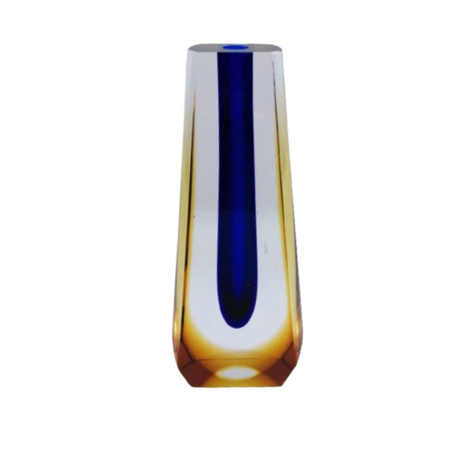 Czechoslovakian glass vase by Pavel Hlava for Egerman - Exbor Blue and Amber