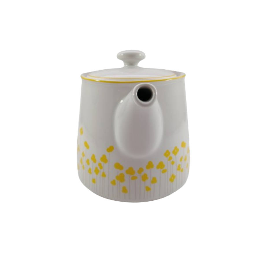 Drosilk Stonewear White Yellow flowers Tea Pot