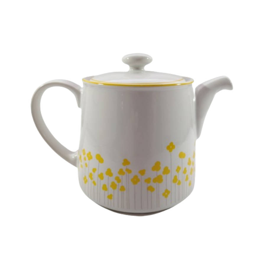 Drosilk Stonewear White Yellow flowers Tea Pot