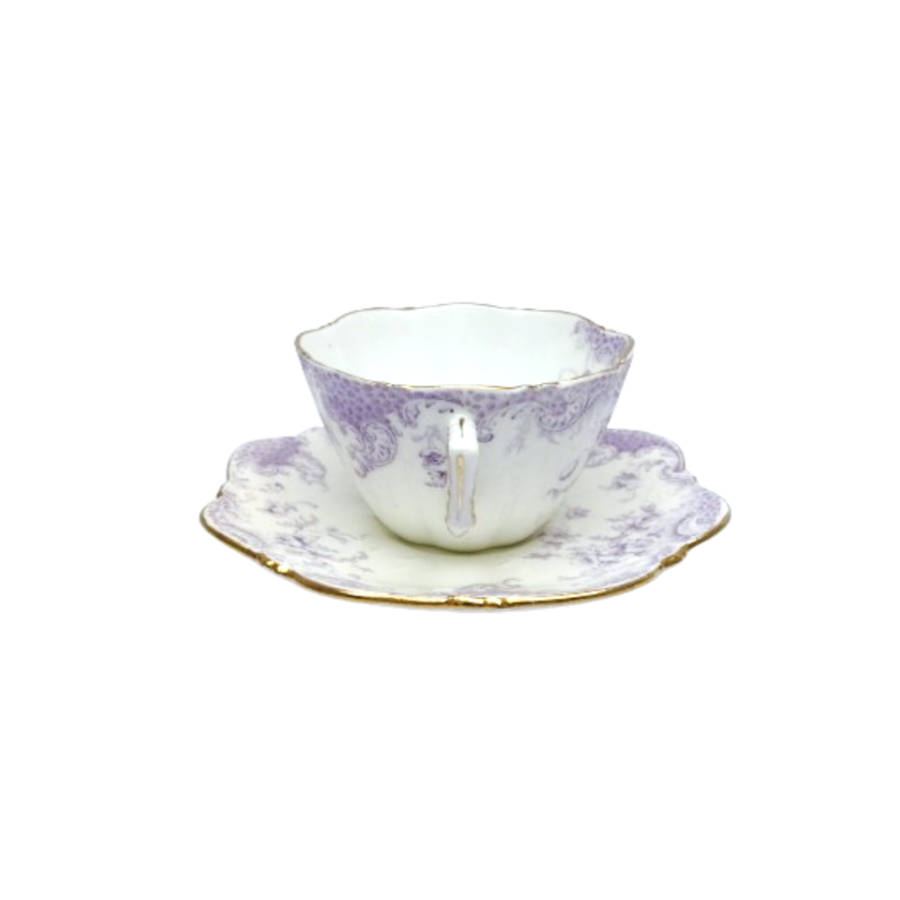 Antique Bone China White with Lilac Flowers Trio