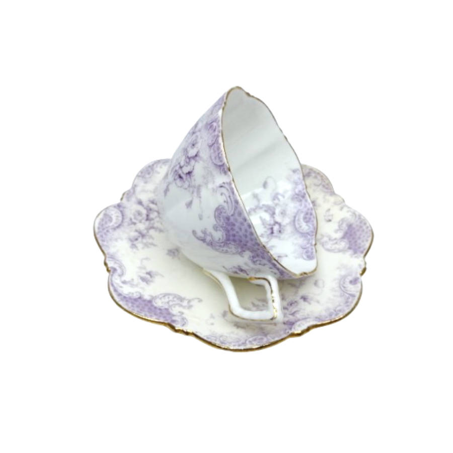 Antique Bone China White with Lilac Flowers Trio