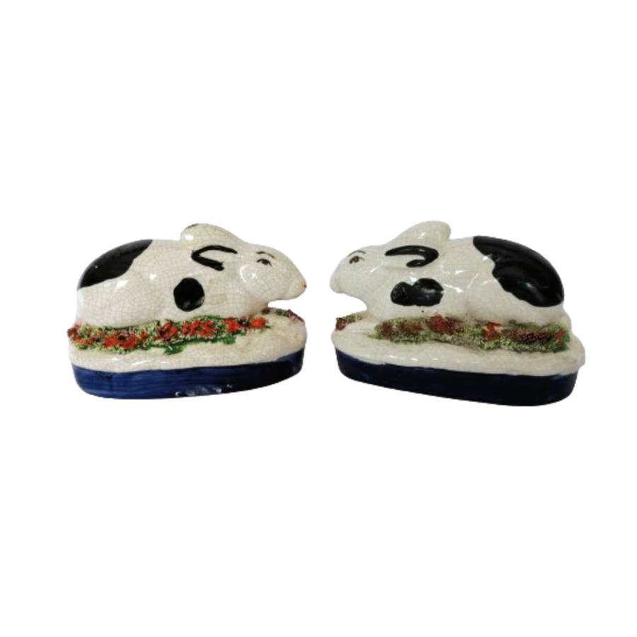 Staffordshire Style pair of Old Rabbits Hares