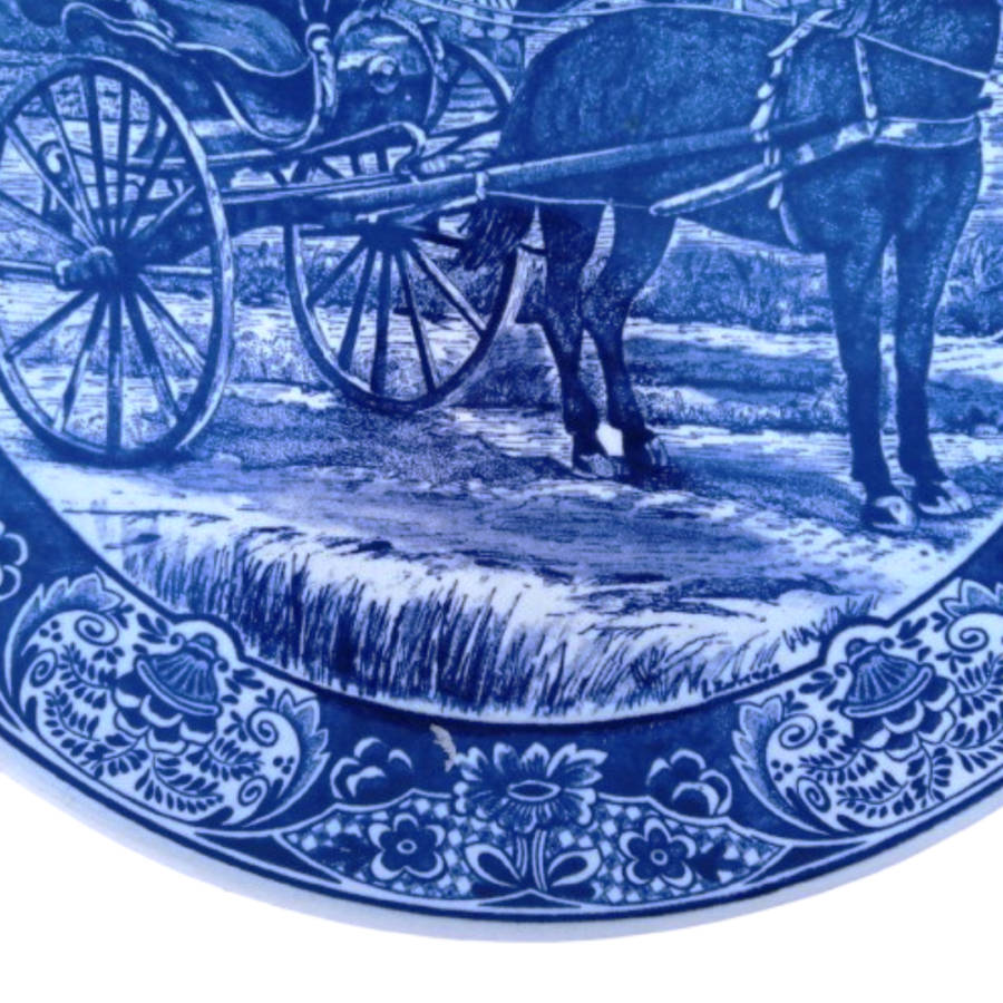 Delft Chemkefa Delfts Blauw Horse and cart Windmill ceramic wall hanging plate