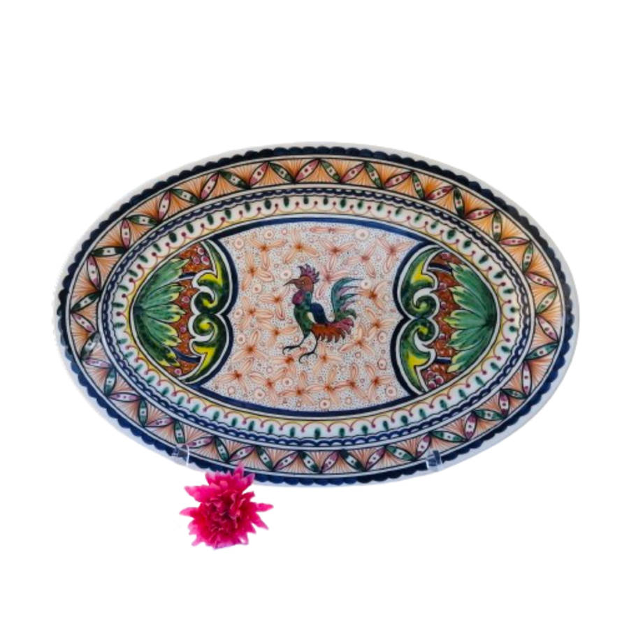 Keramos Handmade Ironstone hand-painted in Portugal Rooster Platter Charger