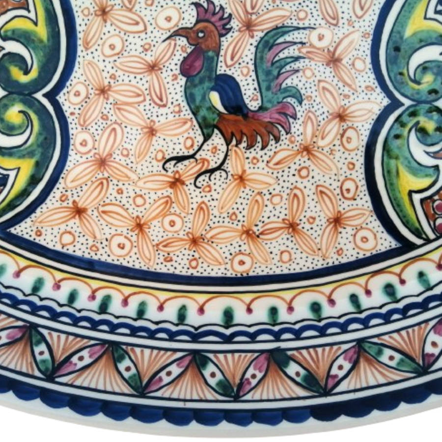 Keramos Handmade Ironstone hand-painted in Portugal Rooster Platter Charger