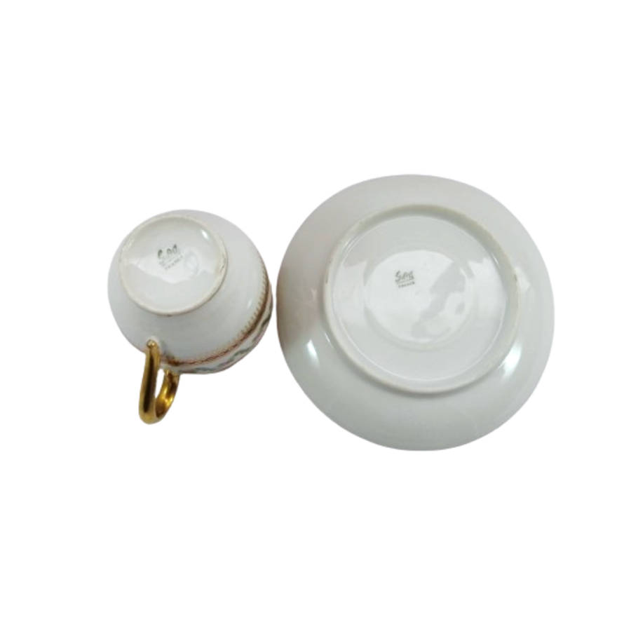French Fine Bone China Duo featuring hand-painted raised decorations