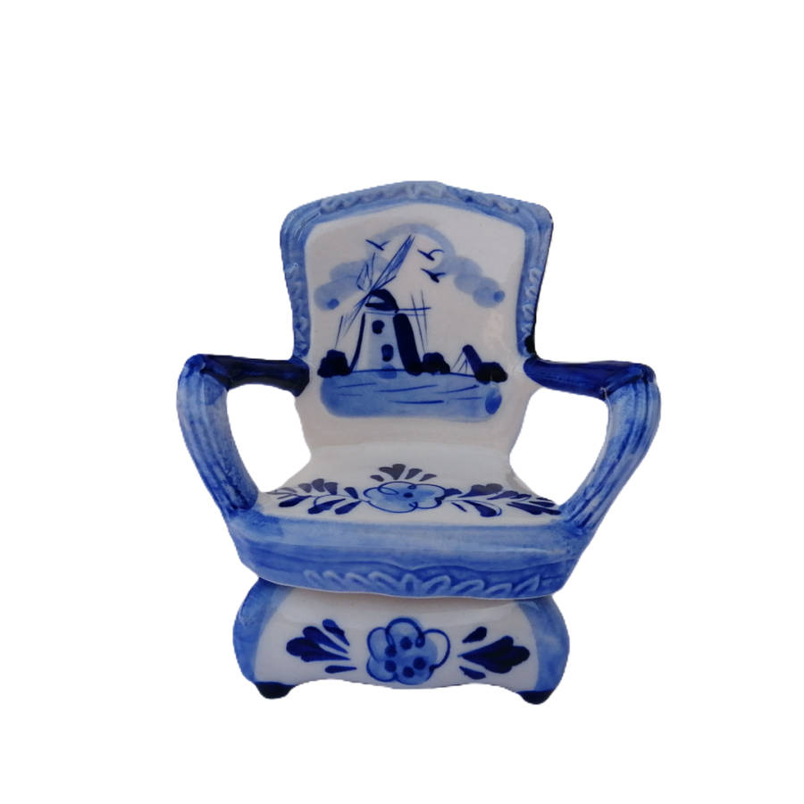 Elweco Delft Blue Holland Chair Trinket Box Windmill Design