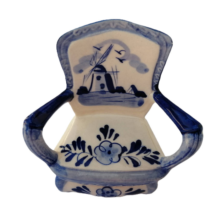 Elweco Delft Blue Holland Chair Trinket Box Windmill Design