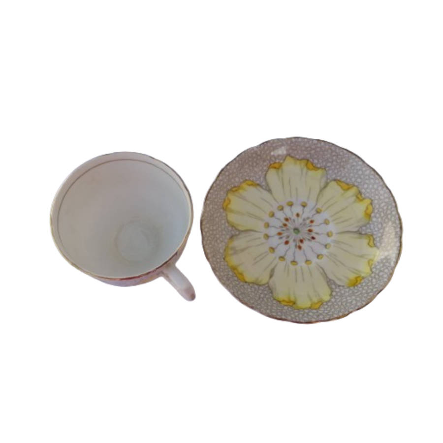 Tuscan England Bone China yellow Poppy Flowers with Red Raised Enamel hand painted trio