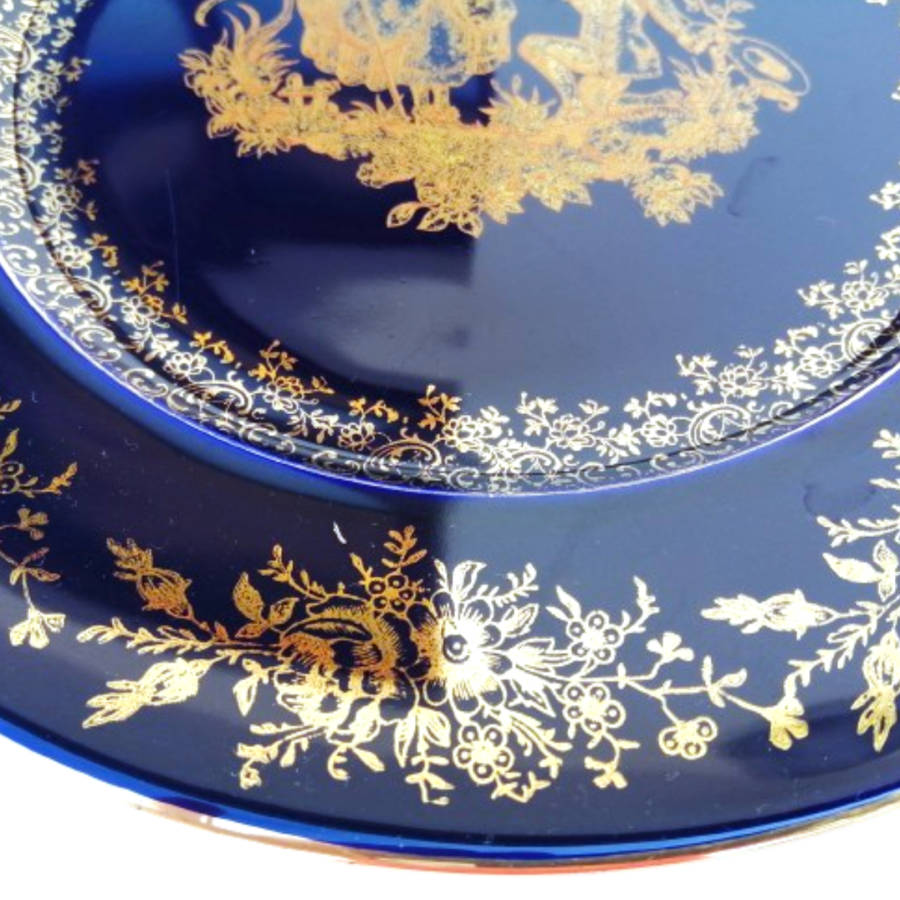 Limoges Castel Porcelain France Courting Couple Cobalt Blue 22k Gold Plate
