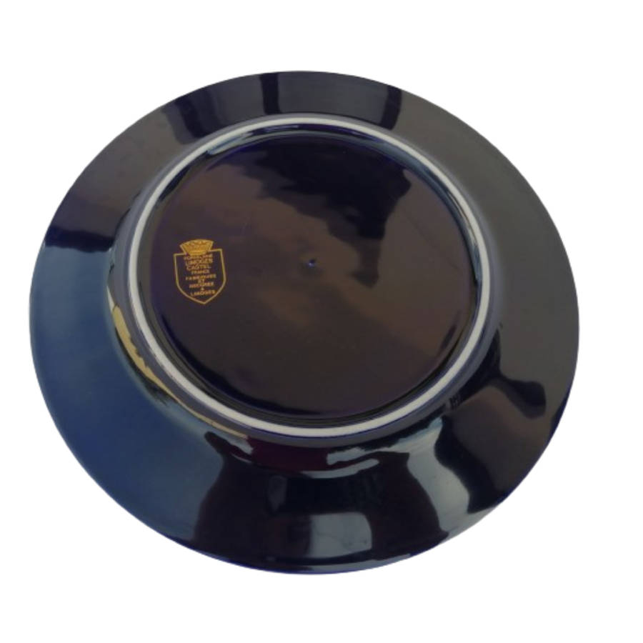 Limoges Castel Porcelain France Courting Couple Cobalt Blue 22k Gold Plate