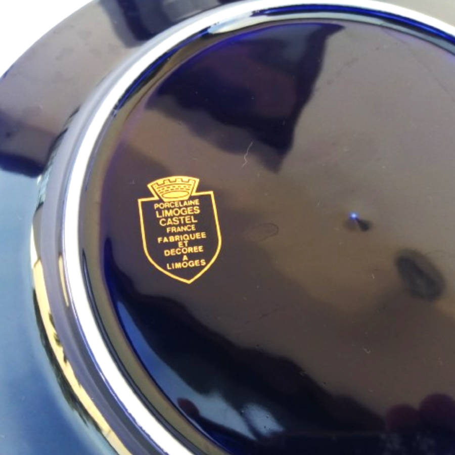 Limoges Castel Porcelain France Courting Couple Cobalt Blue 22k Gold Plate