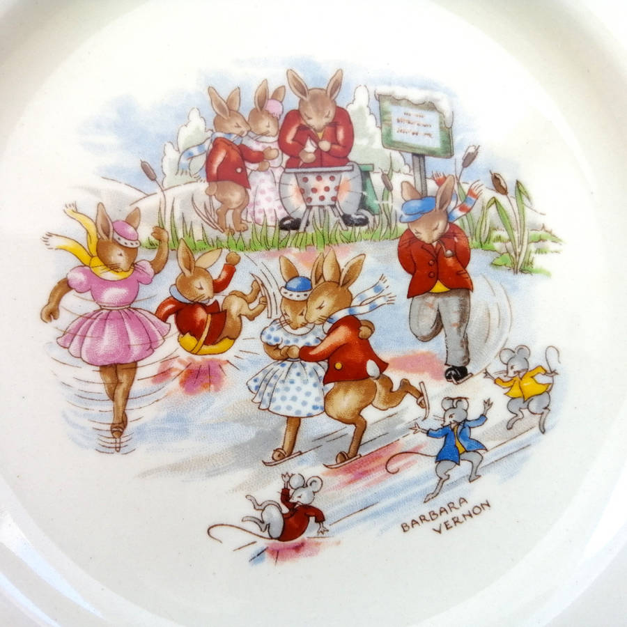 Royal Doulton Bunnykins Signed Plate Skating