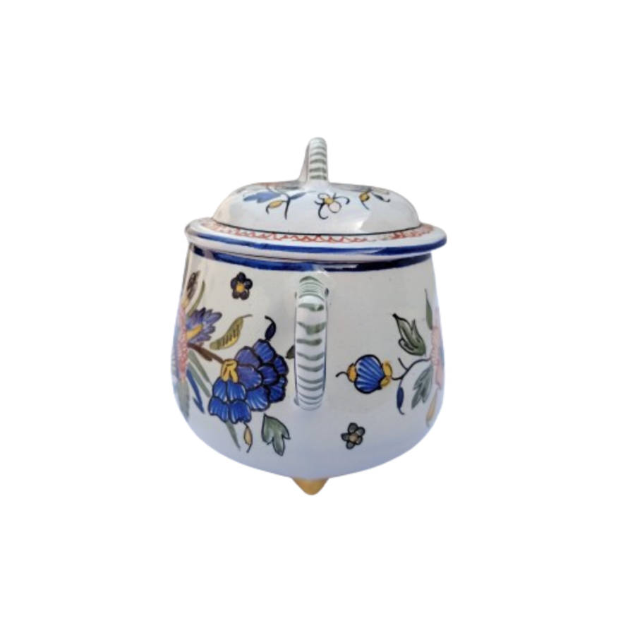 Vintage Vieux Rouen Jar Lidded Pot French Faience Hand Decorated