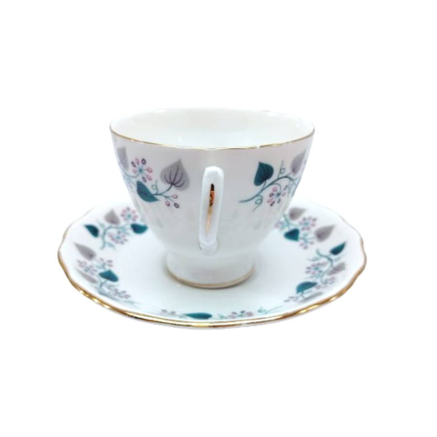 Royal Vale Bone China with blue & grey leaf  Tea Set