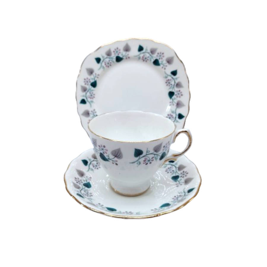 Royal Vale Bone China with blue & grey leaf  Tea Set