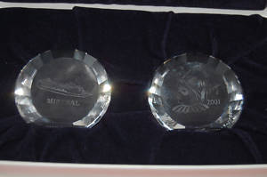 GENUINE  Swarovski Crystal 2001 Disc Paperweights set of 2