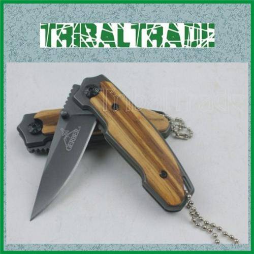 5 to GO!! GERBER X18 FOLDING KNIFE - Wooden Handle & Titanium Plated Blade - ** QUALITY **