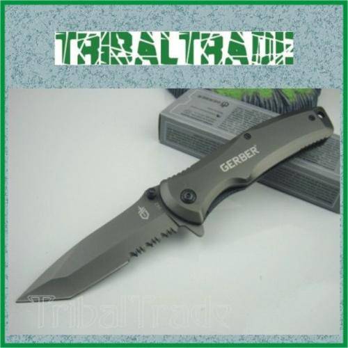 2 to GO!! GERBER "342" FOLDING KNIFE - Titanium Surface Coated Blade - Liner Lock & Belt Clip!
