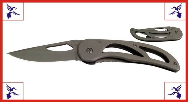 Titanium finish folding knife.