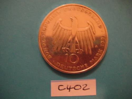 10 Deutsche Mark 1991 German Silver Coin