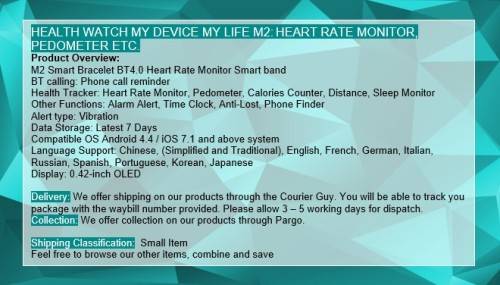 HEALTH WATCH MY DEVICE MY LIFE M2: HEART RATE MONITOR, PEDOMETER ETC.