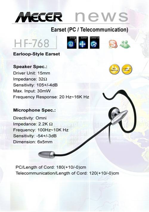 EARLOOP STYLE EARSET (PC / TELECOMMUNICATION)