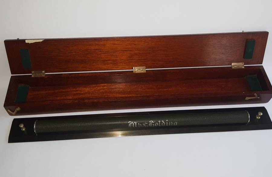 REDUCED! Large Boxed Brass and Steel Arclight Rolling Ruler With A History, circa 1958.