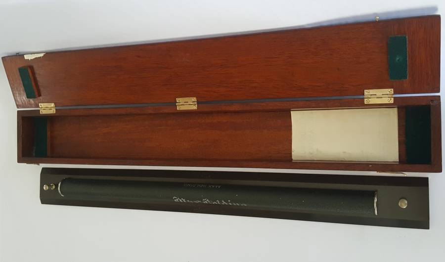 REDUCED! Large Boxed Brass and Steel Arclight Rolling Ruler With A History, circa 1958.