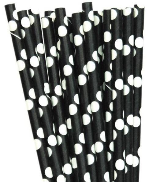 Paper Party Straws black/white polka dot 20 pack
