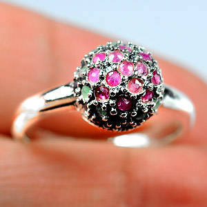 GORGEOUS RUBY, EMERALD AND SAPPHIRE .925 SOLID STERLING SILVER RING!