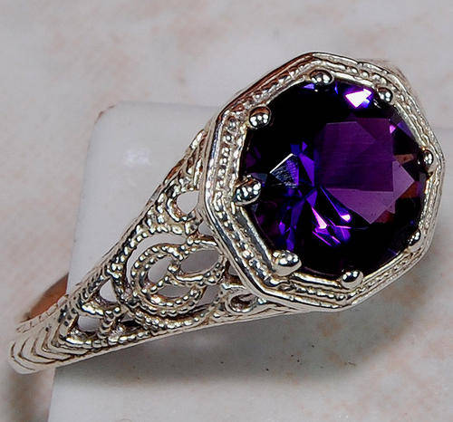 STRIKING AMETHYST .925 SOLID STERLING SILVER FILIGREE RING - FEBRUARY BIRTHSTONE!