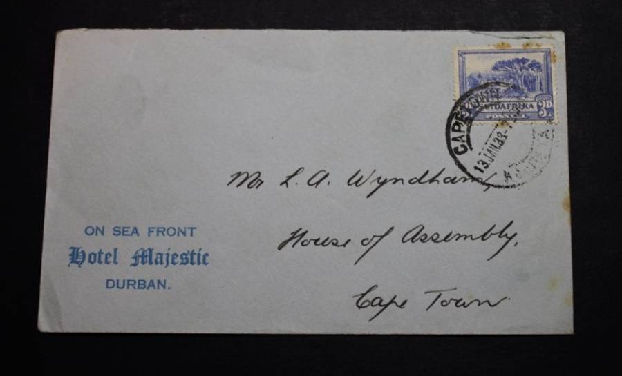 South Africa Blue 3 Pence Stamp on Envelope 1938