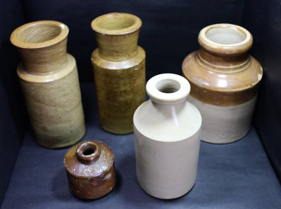 Vintage Small Stoneware Ink Bottles and Containers