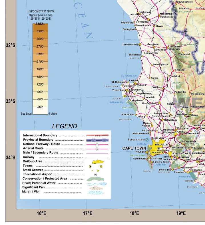 South Africa Provincial Political and Physical Wall Map 2015 Printed.