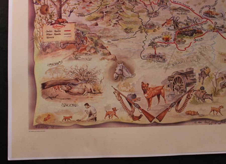 Jock Of The Bushveld Pictorial Map by E Buckley 1957