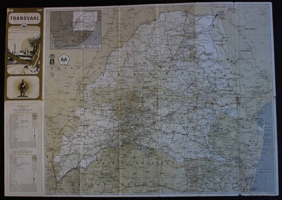 Vintage AA Folded Road Map of the Transvaal 1978
