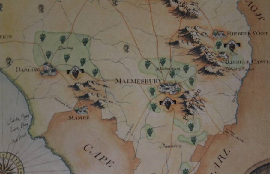 Cape Wine Lands Wine Farm Map - Malmesbury By Janice Ashby 1973 Blockmounted.