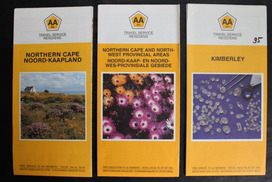 Vintage Folded AA Road Maps - Northern Cape and Kimberley Three Maps 1990's
