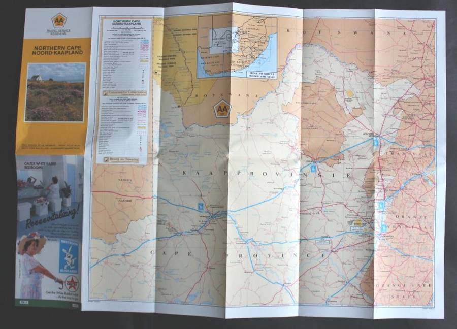 Vintage Folded AA Road Maps - Northern Cape and Kimberley Three Maps 1990's