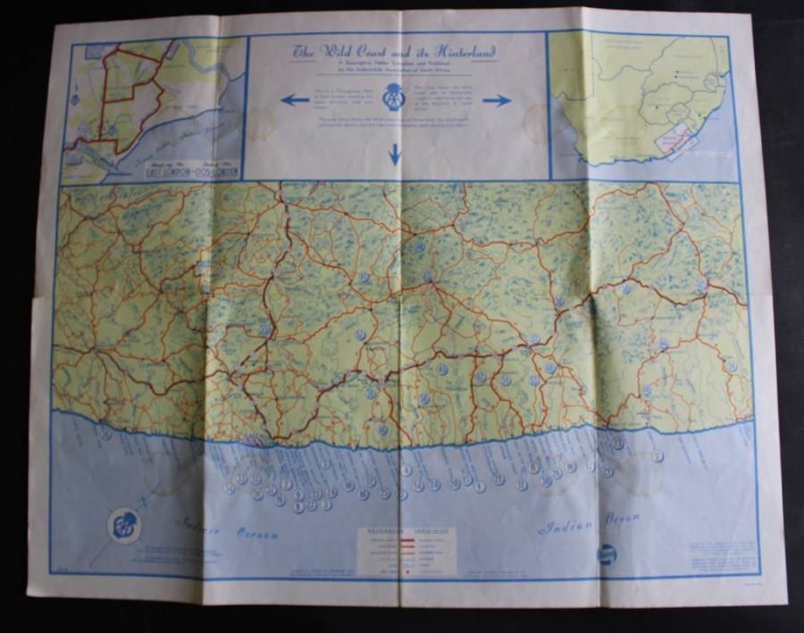 Vintage Folded AA Road Map - Wild Coast & Its Hinterland 1961