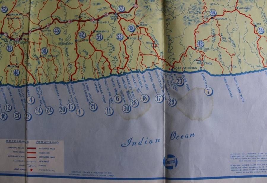 Vintage Folded AA Road Map - Wild Coast & Its Hinterland 1961