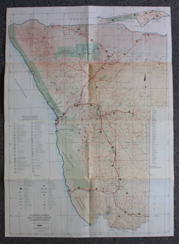 Vintage South West Africa Folded 1986 Road Map
