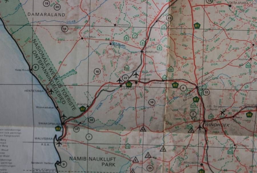 Vintage South West Africa Folded 1986 Road Map