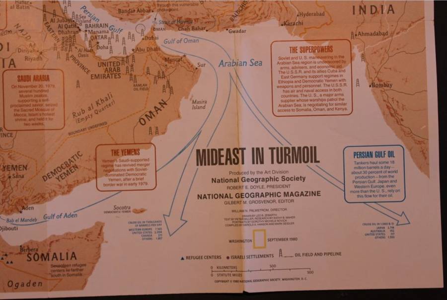 National Geographic Folded Map of The Middle East In Turmoil Sept 1980