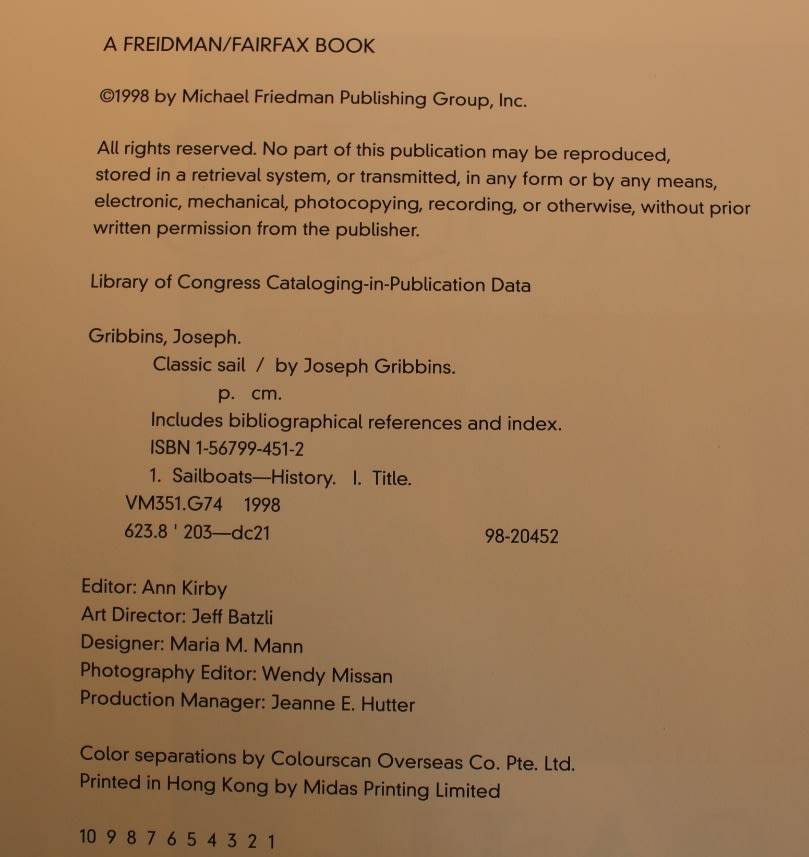 Classic Sail by Joseph Gribbins Hardcover Book