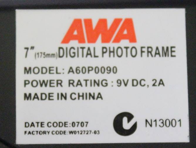 AWA 7 Inch Digital Photo Frame Black