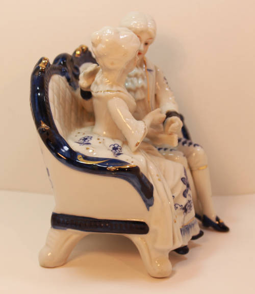 Classic Style Courting Couple Seated Porcelain Figurine
