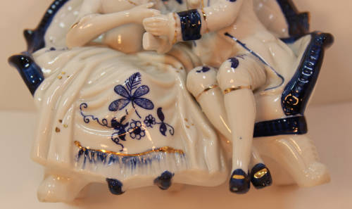 Classic Style Courting Couple Seated Porcelain Figurine